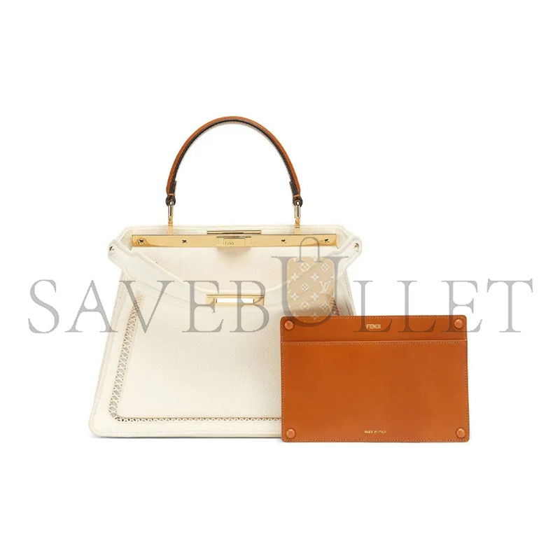 F**di fabric vitello ajour embroidered medium peekaboo i see u grezzo cuoio 8bn321aayof189s (33*25*12cm)